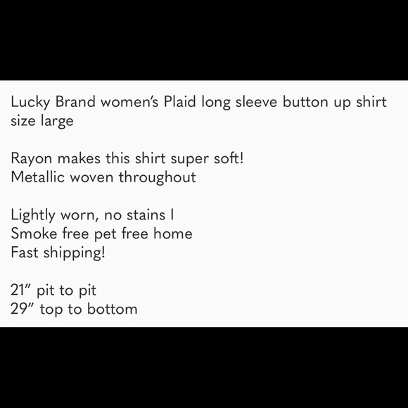 Lucky Brand women’s Plaid long sleeve button up shirt size large - Picture 6 of 6
